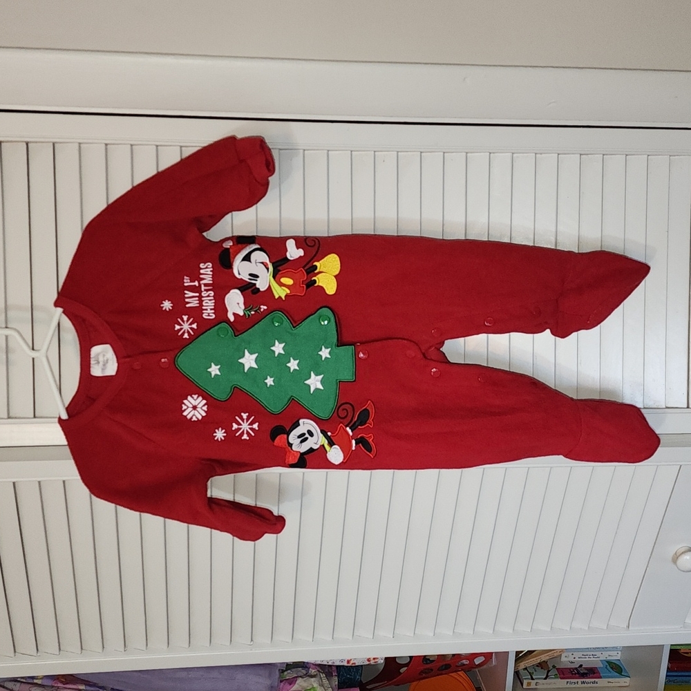 My 1st Christmas Mickey & Minnie footie pajamas, Size 9-12M